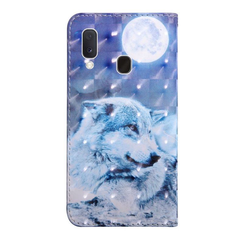Flip Case Leren Samsung Galaxy A10e Wolf In Maanlicht