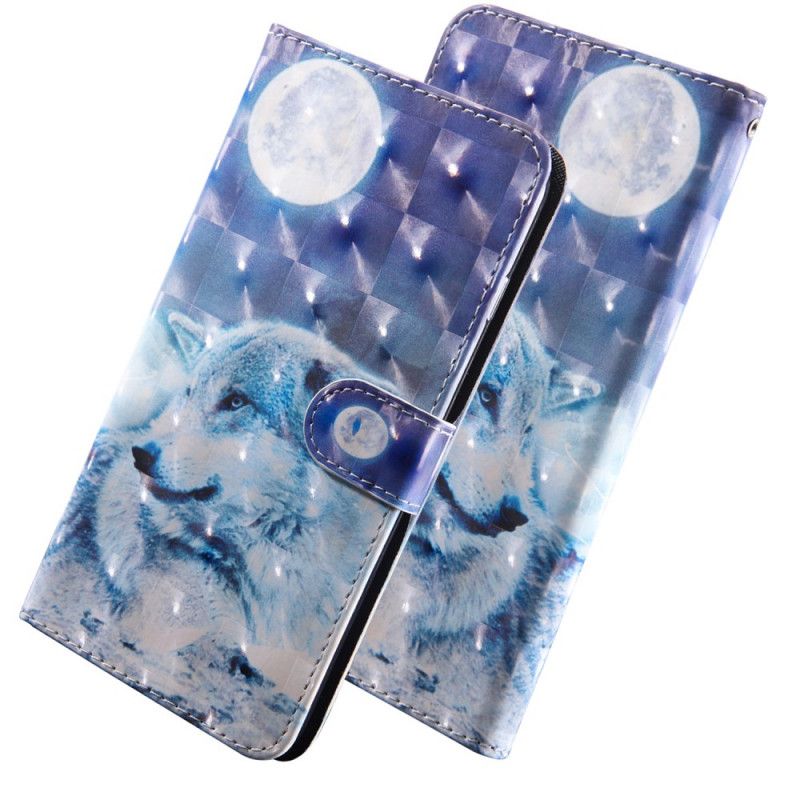 Flip Case Leren Samsung Galaxy A10e Wolf In Maanlicht