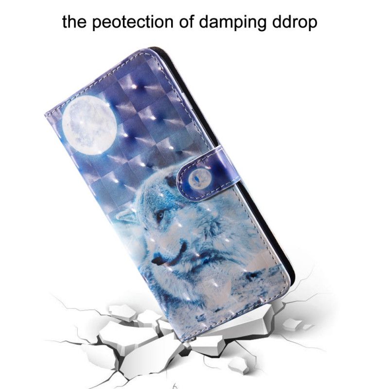 Flip Case Leren Samsung Galaxy A10e Wolf In Maanlicht