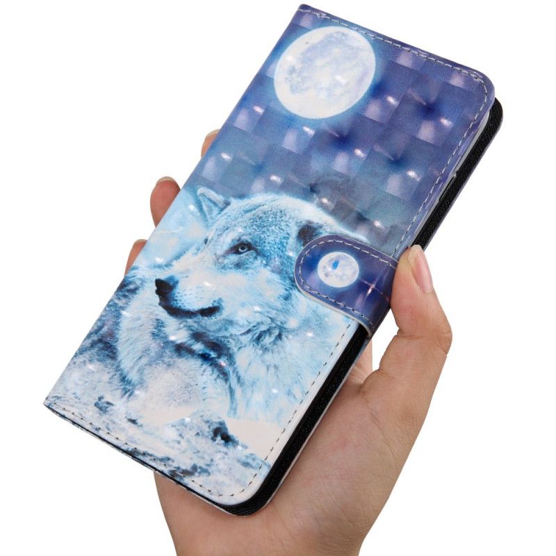 Flip Case Leren Samsung Galaxy A10e Wolf In Maanlicht