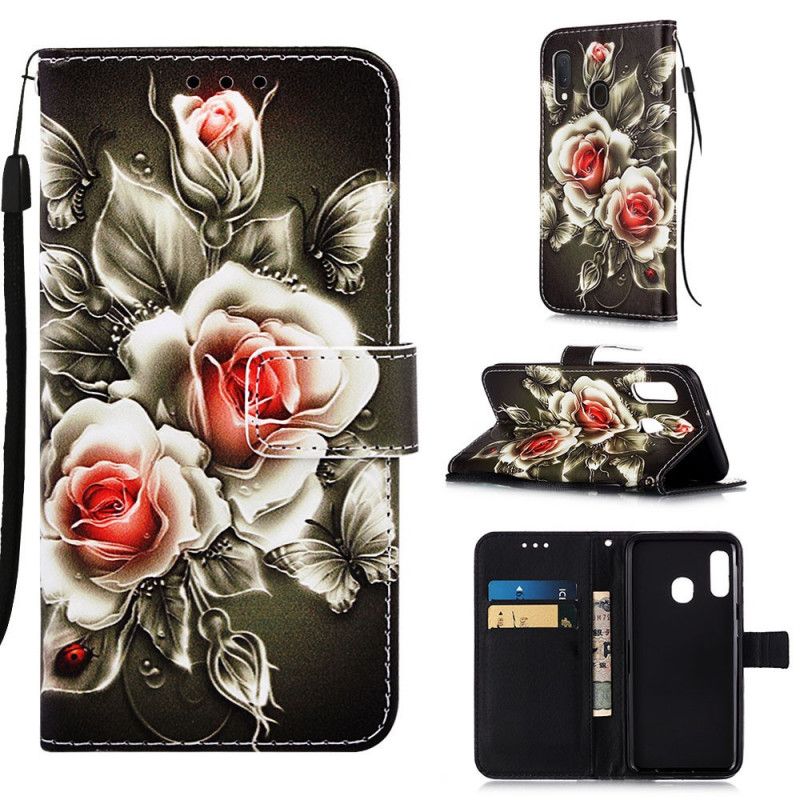 Leren Hoesje Samsung Galaxy A10e Telefoonhoesje Gouden Rozen