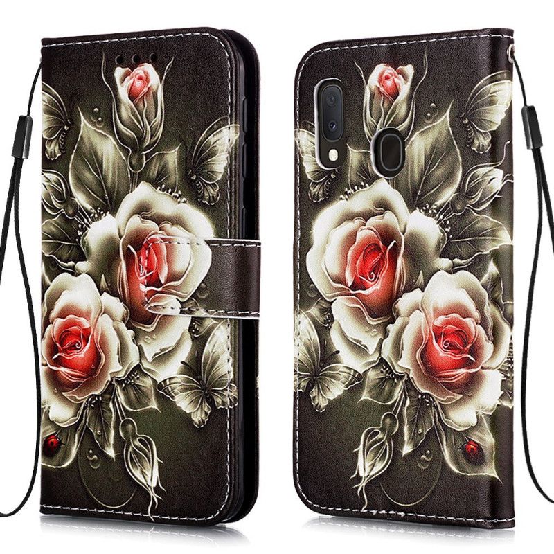 Leren Hoesje Samsung Galaxy A10e Telefoonhoesje Gouden Rozen
