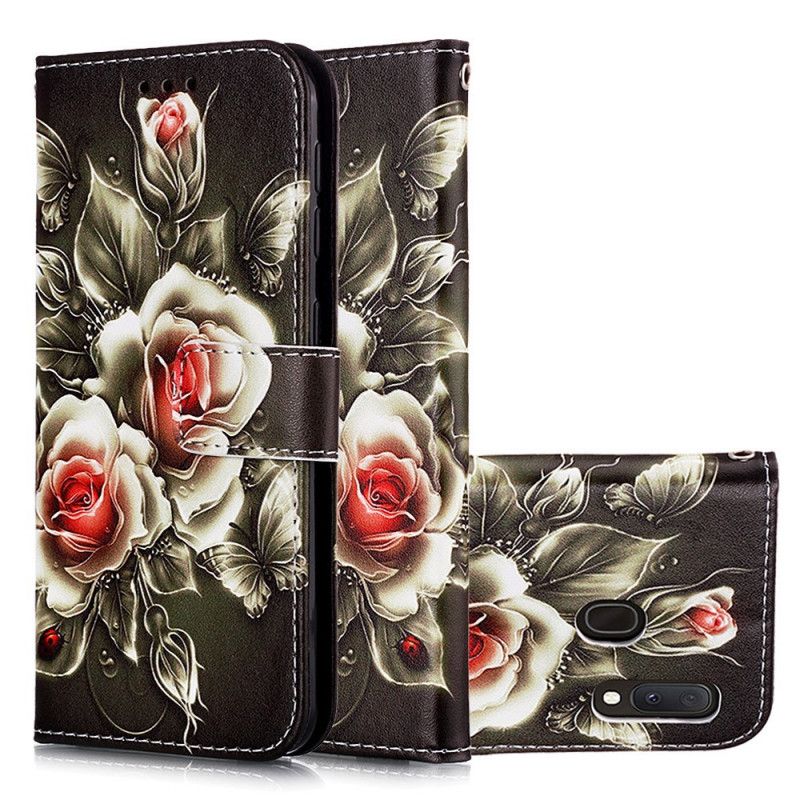 Leren Hoesje Samsung Galaxy A10e Telefoonhoesje Gouden Rozen