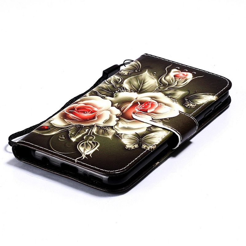 Leren Hoesje Samsung Galaxy A10e Telefoonhoesje Gouden Rozen