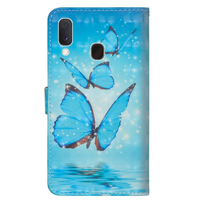 Leren Hoesje Samsung Galaxy A10e Vliegende Blauwe Vlinders