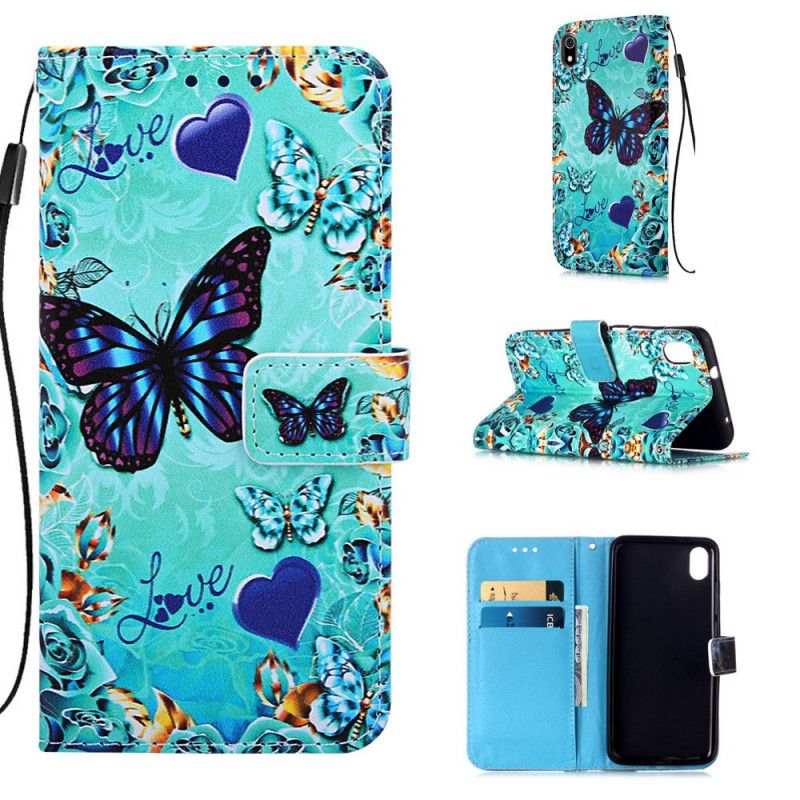 Cover Folio-hoesje Xiaomi Redmi 7A Telefoonhoesje Liefdesvlinders Met String