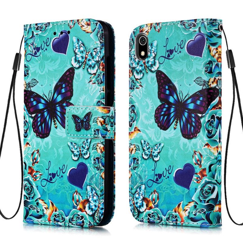 Cover Folio-hoesje Xiaomi Redmi 7A Telefoonhoesje Liefdesvlinders Met String