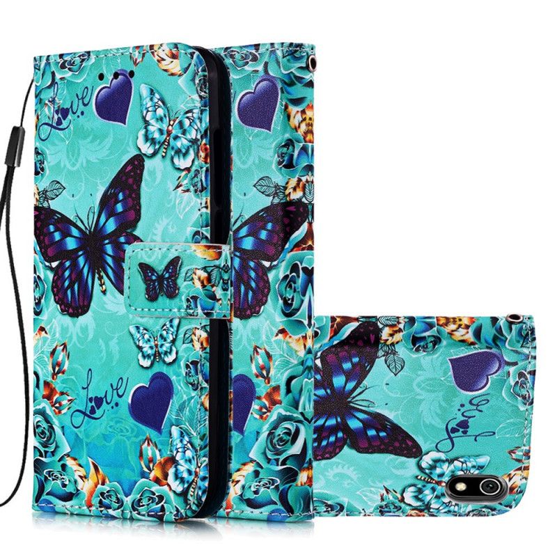 Cover Folio-hoesje Xiaomi Redmi 7A Telefoonhoesje Liefdesvlinders Met String