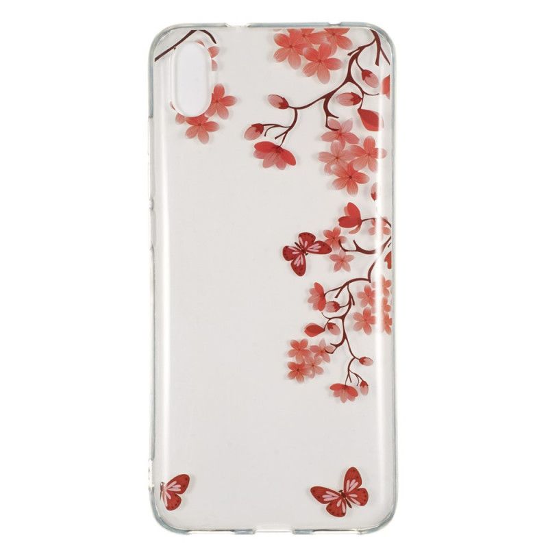 Cover Hoesje Xiaomi Redmi 7A Magenta Rood Telefoonhoesje Transparant Bloeiende Boom