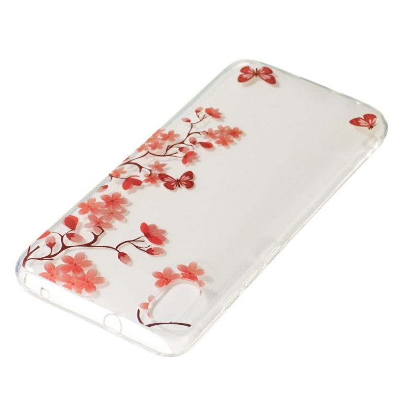 Cover Hoesje Xiaomi Redmi 7A Magenta Rood Telefoonhoesje Transparant Bloeiende Boom