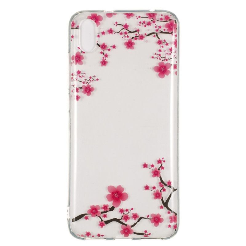 Cover Hoesje Xiaomi Redmi 7A Magenta Rood Telefoonhoesje Transparant Bloeiende Boom