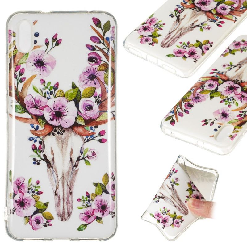 Cover Hoesje Xiaomi Redmi 7A Telefoonhoesje Eland Met Fluorescerende Bloemen