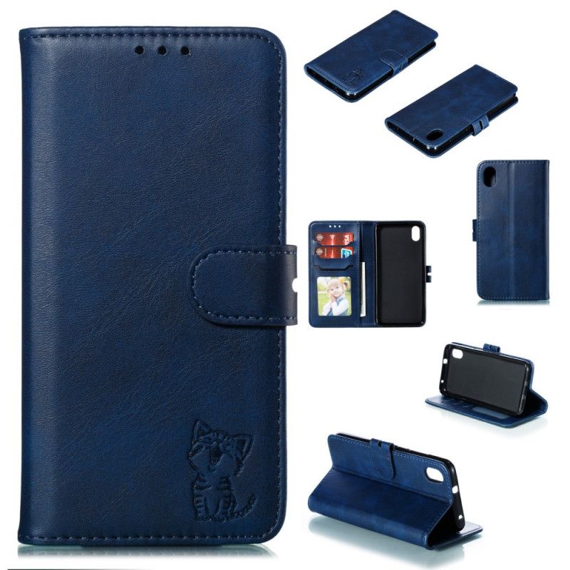 Flip Case Leren Xiaomi Redmi 7A Grijs Zwart Kitten Imitatieleer