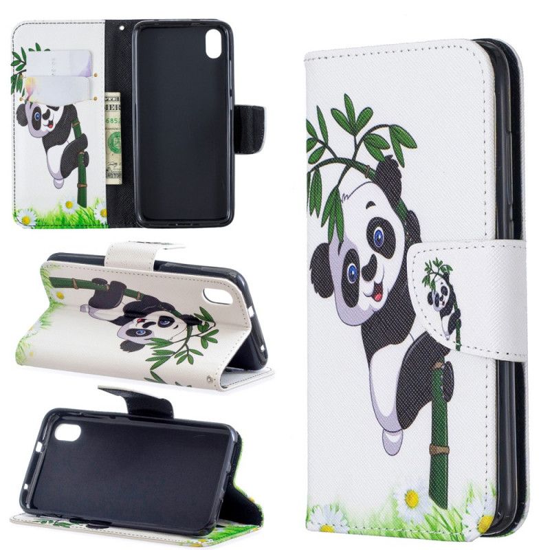 Leren Hoesje voor Xiaomi Redmi 7A Panda Op Bamboe
