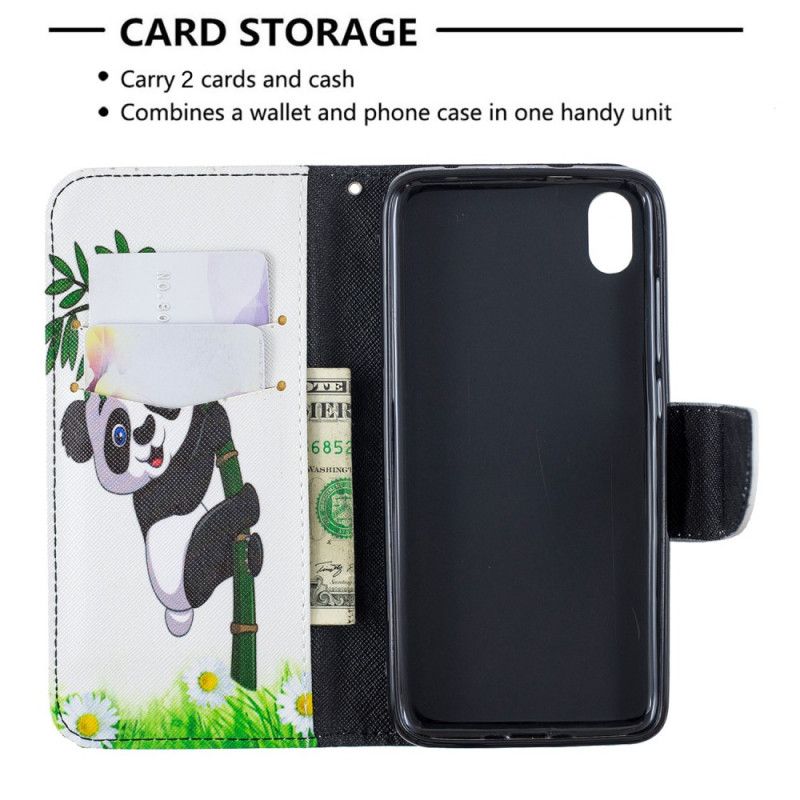 Leren Hoesje voor Xiaomi Redmi 7A Panda Op Bamboe