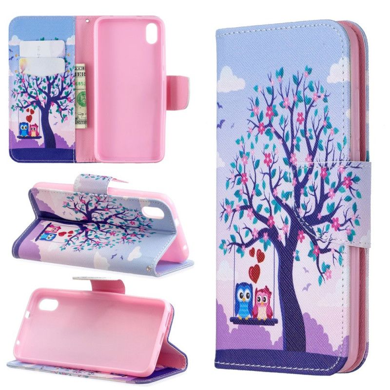 Leren Hoesje voor Xiaomi Redmi 7A Uilen Op De Schommel
