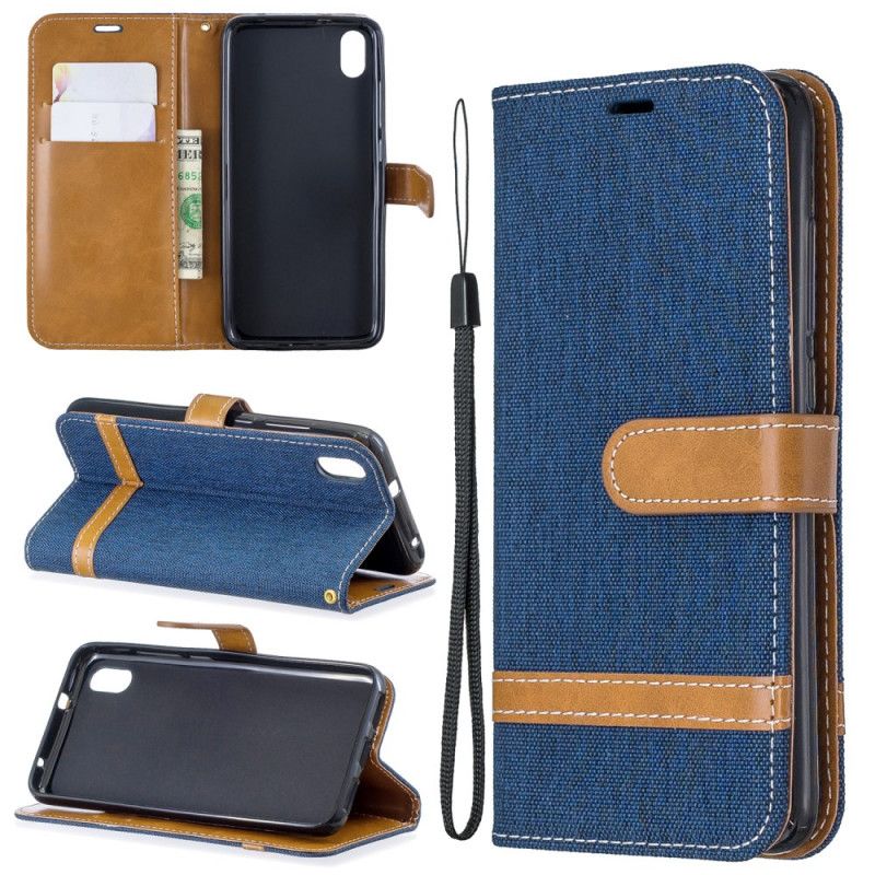 Leren Hoesje Xiaomi Redmi 7A Grijs Zwart Stof En Leereffect Met String