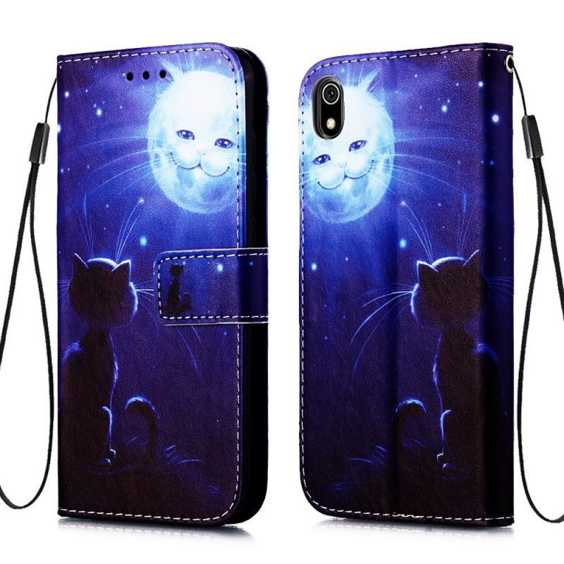 Leren Hoesje Xiaomi Redmi 7A Maanverlichte Kat Met String