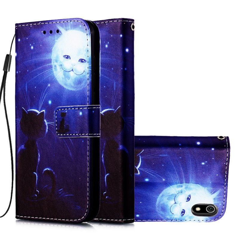 Leren Hoesje Xiaomi Redmi 7A Maanverlichte Kat Met String