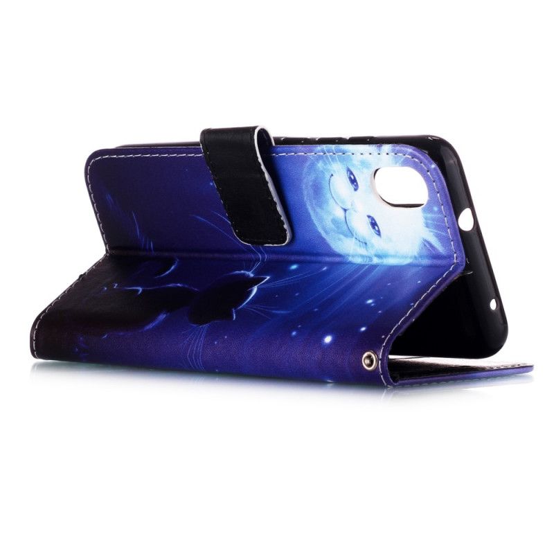 Leren Hoesje Xiaomi Redmi 7A Maanverlichte Kat Met String