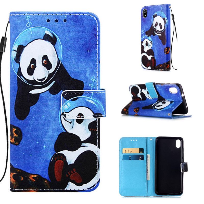 Leren Hoesje Xiaomi Redmi 7A Panda'S Kosmonauten Met String