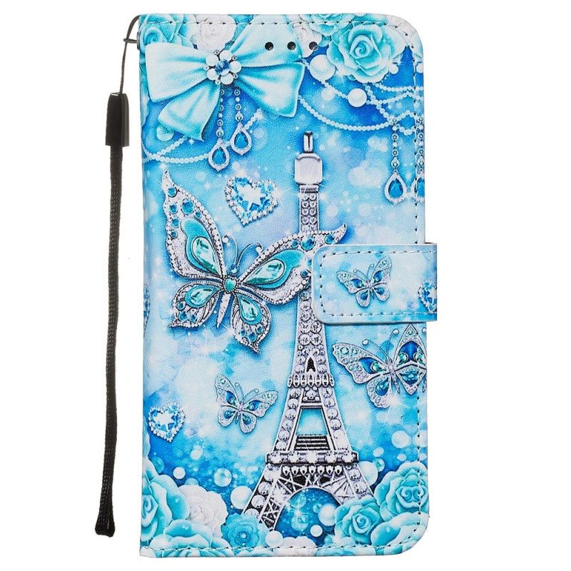 Cover Folio-hoesje Samsung Galaxy S20 Plus / S20 Plus 5G Telefoonhoesje Eiffeltoren Vlinders Met Riem