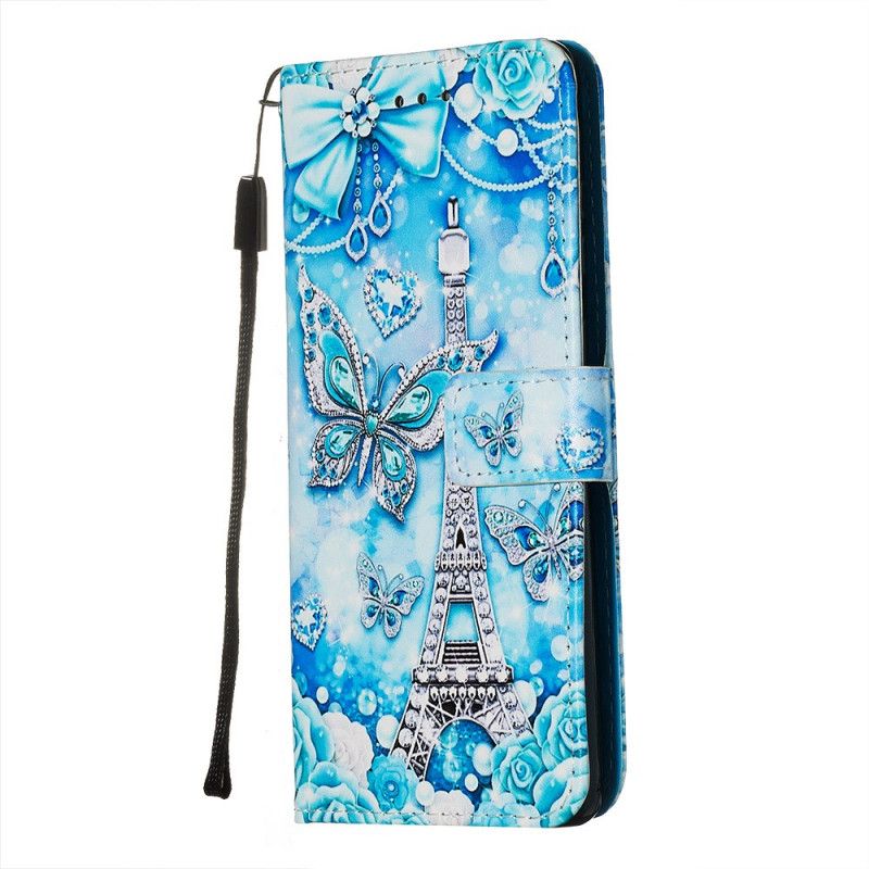 Cover Folio-hoesje Samsung Galaxy S20 Plus / S20 Plus 5G Telefoonhoesje Eiffeltoren Vlinders Met Riem