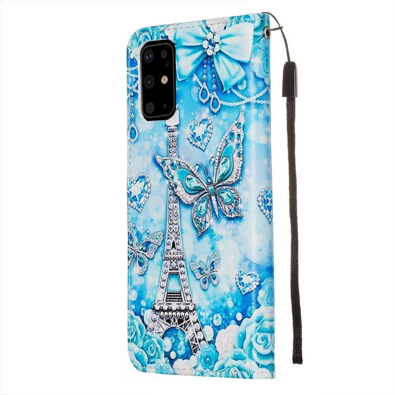 Cover Folio-hoesje Samsung Galaxy S20 Plus / S20 Plus 5G Telefoonhoesje Eiffeltoren Vlinders Met Riem