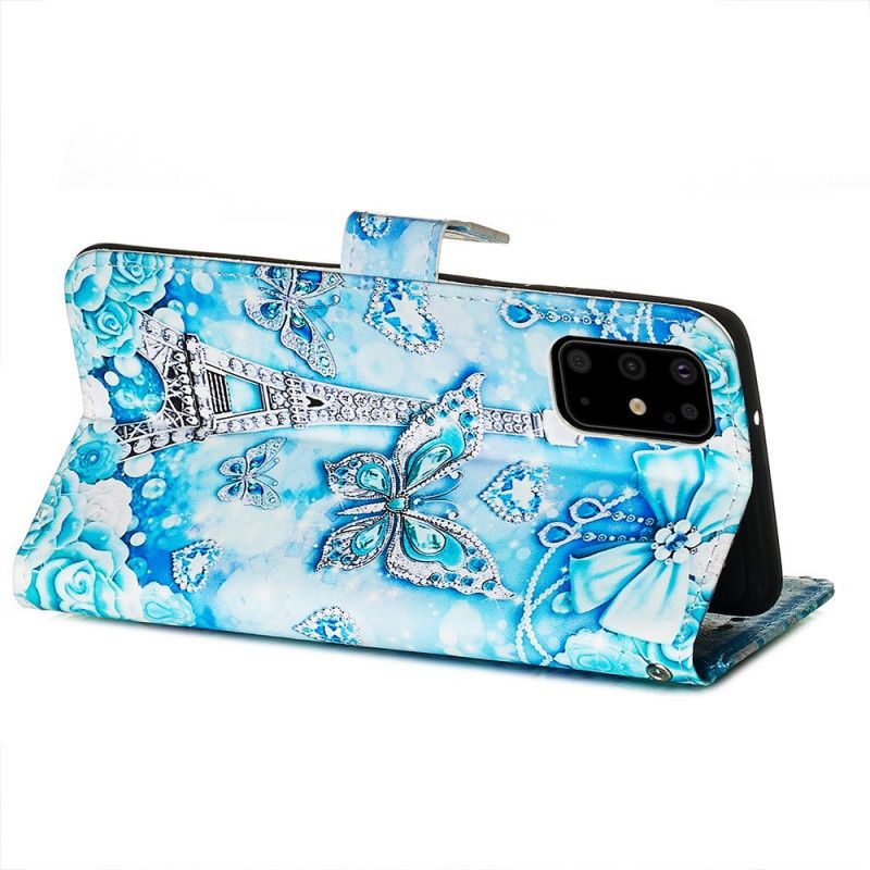 Cover Folio-hoesje Samsung Galaxy S20 Plus / S20 Plus 5G Telefoonhoesje Eiffeltoren Vlinders Met Riem