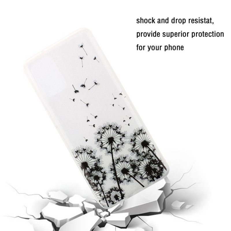Hoesje Samsung Galaxy S20 Plus / S20 Plus 5G Transparant Zwarte Paardebloemen