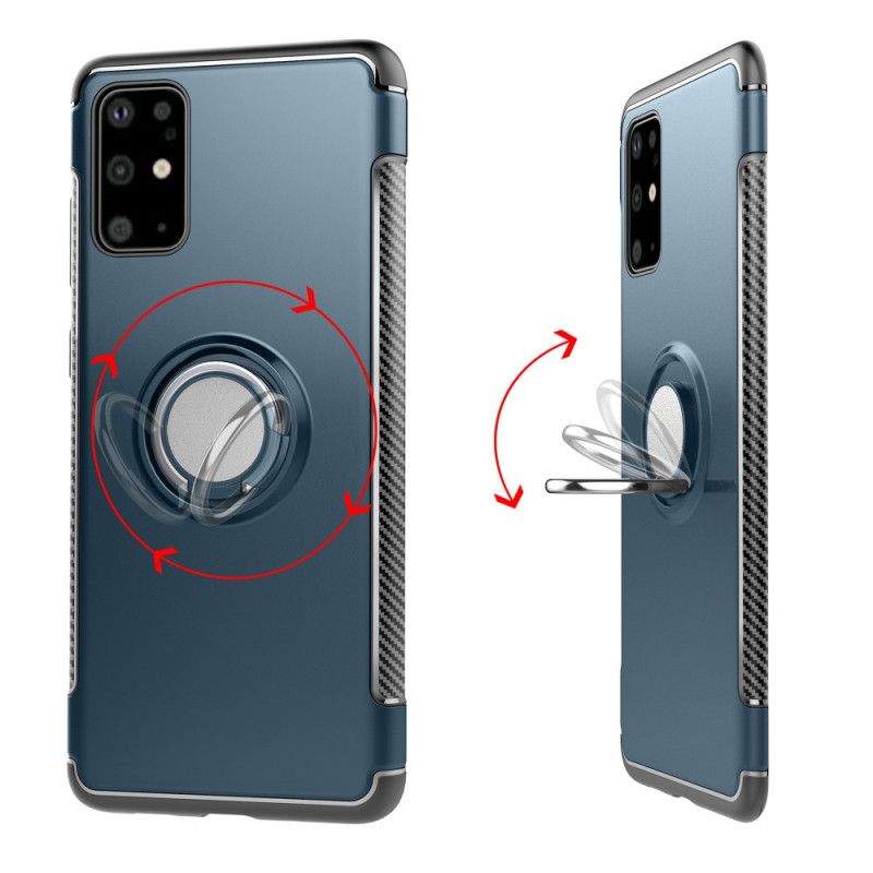 Hoesje voor Samsung Galaxy S20 Plus / S20 Plus 5G Grijs Zwart Ring Van Koolstofvezel