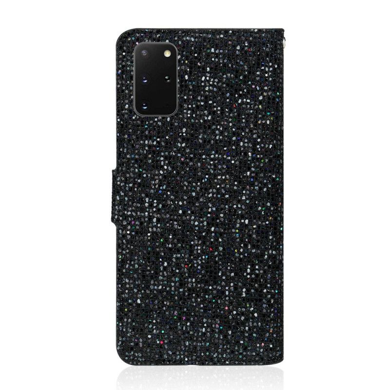 Leren Hoesje Samsung Galaxy S20 Plus / S20 Plus 5G Donkerblauw Zwart Telefoonhoesje Ontwerp Met Glitter