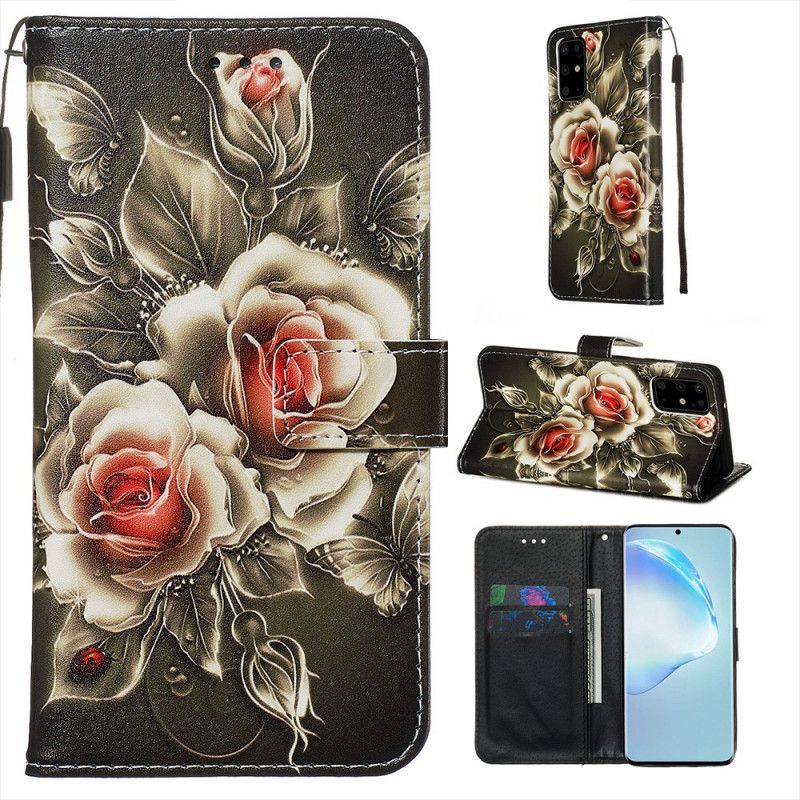 Leren Hoesje Samsung Galaxy S20 Plus / S20 Plus 5G Gouden Rozen