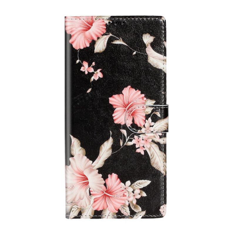 Leren Hoesje voor Samsung Galaxy S20 Plus / S20 Plus 5G Lichtblauw Zwart Design Bloemen