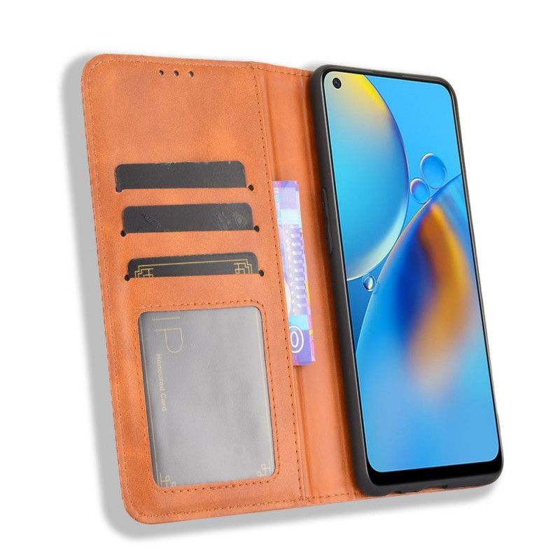 Folio-hoesje Oppo A74 4g Gestileerd Vintage Leereffect