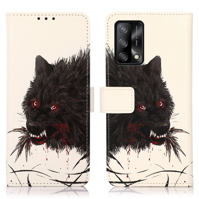 Leren Hoesje Oppo A74 4g Hongerige Wolf Bescherming Hoesje