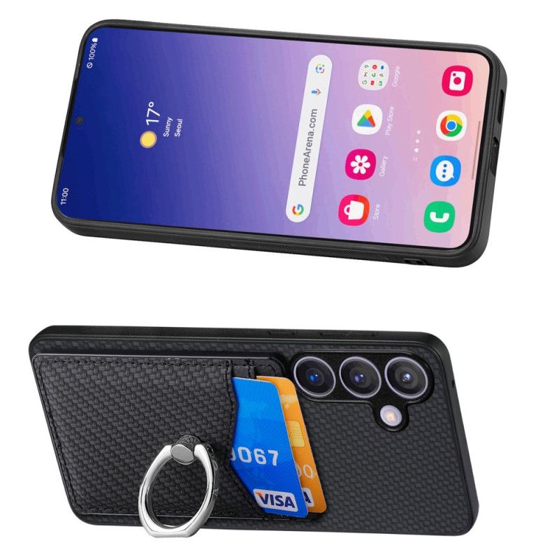 Hoesje Samsung Galaxy S25 5g Kaarthouder En Ringstandaard Van Koolstofvezel