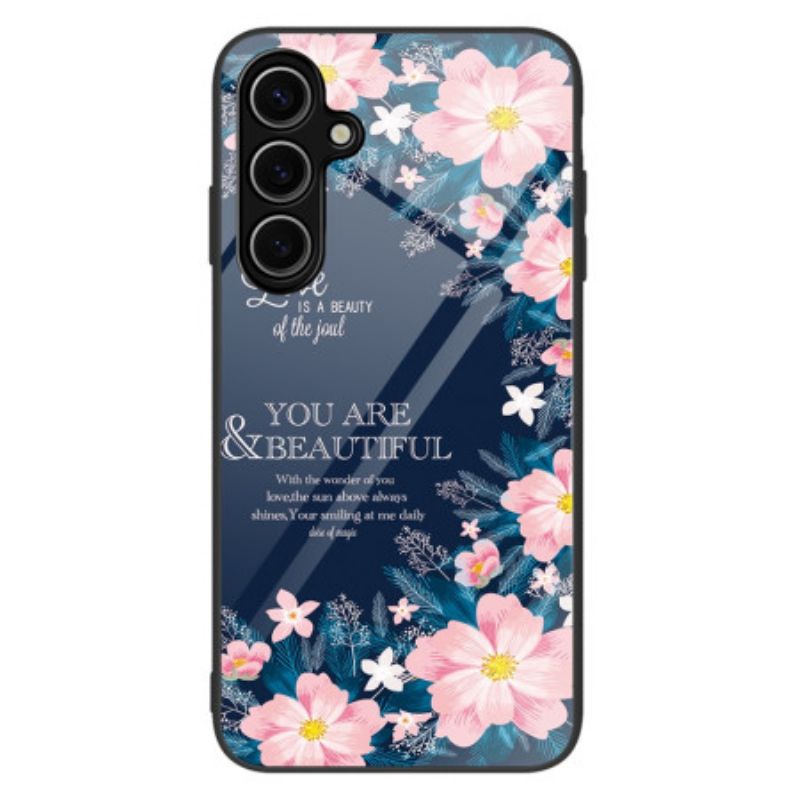 Hoesje Samsung Galaxy S25 5g Roze Bloemen Gehard Glas Bescherming Hoesje
