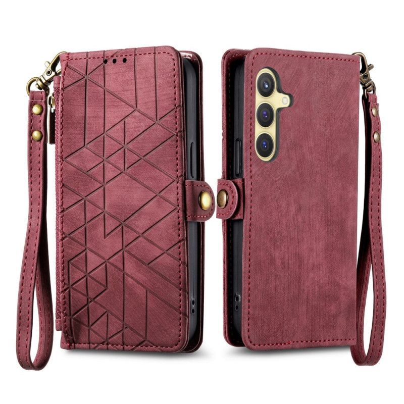 Leren Hoesje Samsung Galaxy S25 5g Portemonnee Met Geometrische Suède-look