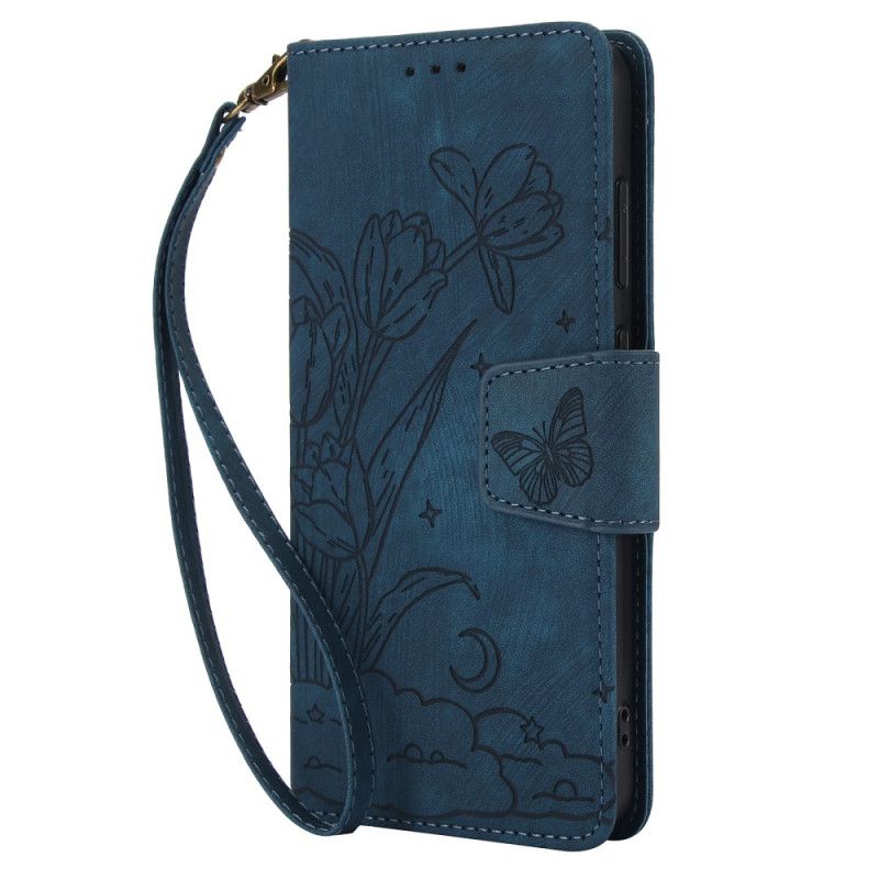 Leren Hoesje Samsung Galaxy S25 5g Suède-effect Bloemenpatroon