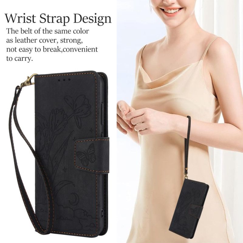 Leren Hoesje Samsung Galaxy S25 5g Suède-effect Bloemenpatroon