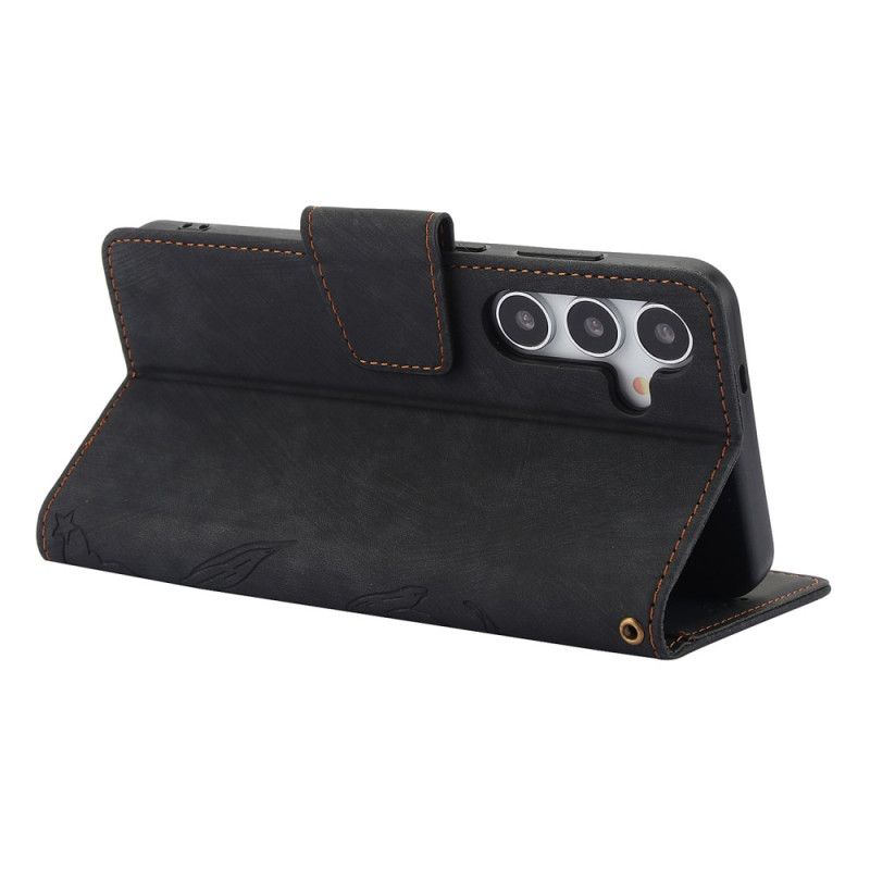 Leren Hoesje Samsung Galaxy S25 5g Suède-effect Bloemenpatroon