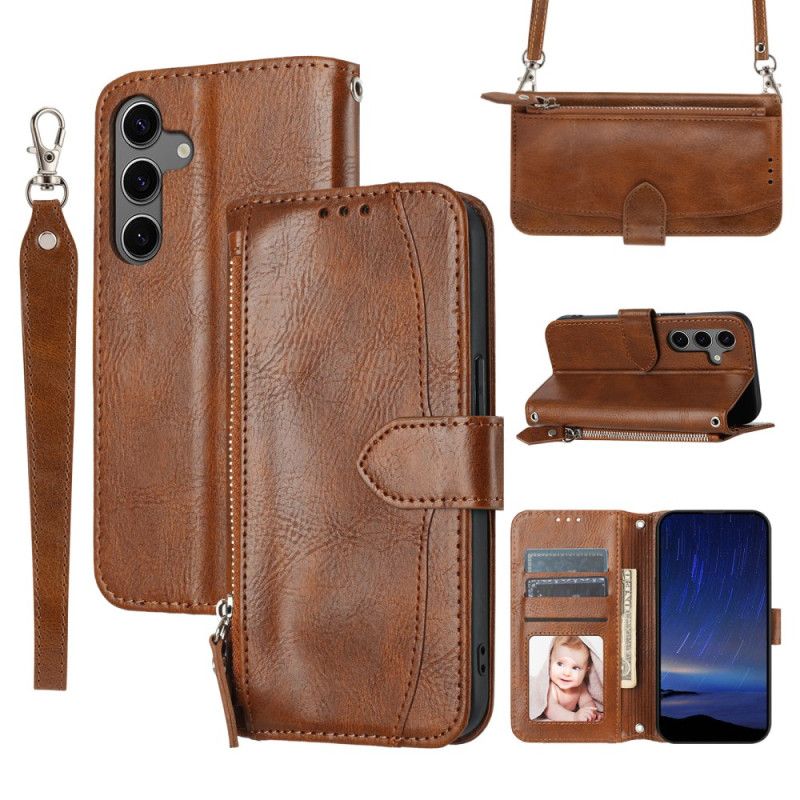 Leren Hoesje Samsung Galaxy S25 5g Vak Met Rits Riem En Schouderriem