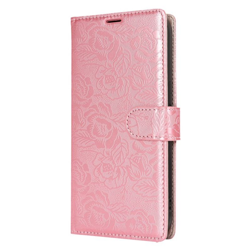 Leren Hoesje Voor Samsung Galaxy S25 5g Koord Met Bloemenprint