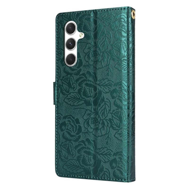Leren Hoesje Voor Samsung Galaxy S25 5g Koord Met Bloemenprint