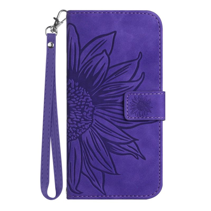 Leren Hoesje Voor Samsung Galaxy S25 5g Zonnebloemdesign Met Bandje