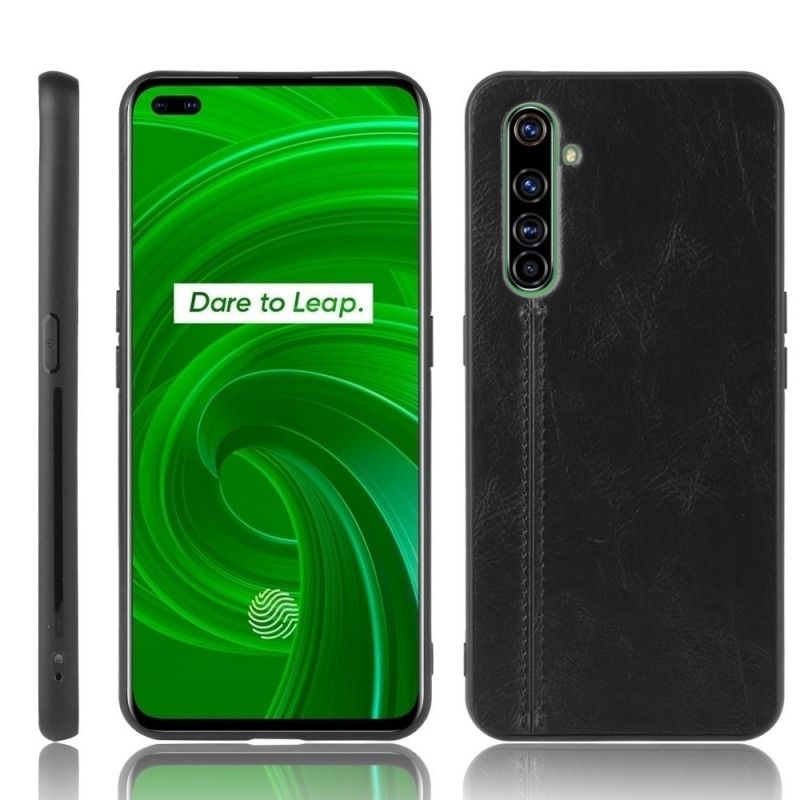 Hoesje Realme X50 Pro Rood Zwart Stiksels In Leerstijl