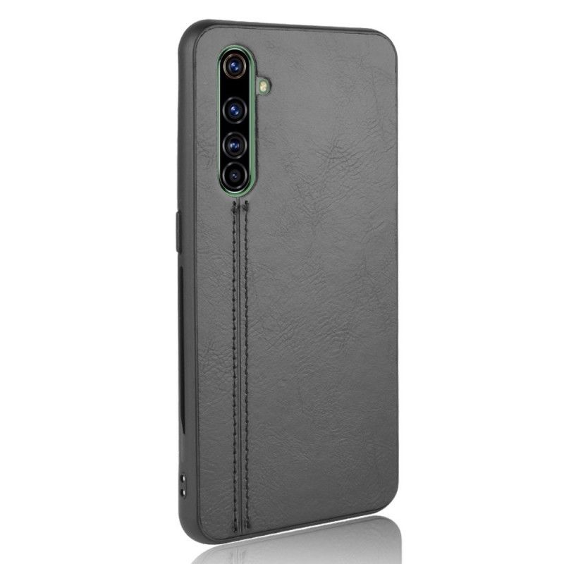 Hoesje Realme X50 Pro Rood Zwart Stiksels In Leerstijl