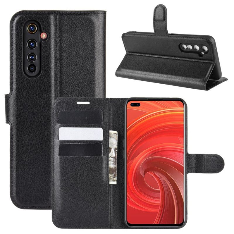 Leren Hoesje Realme X50 Pro Zwart Telefoonhoesje Klassiek Lychee-Effect