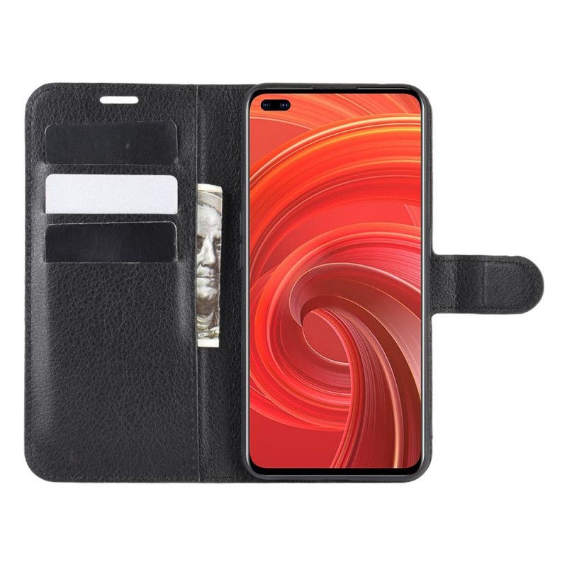 Leren Hoesje Realme X50 Pro Zwart Telefoonhoesje Klassiek Lychee-Effect